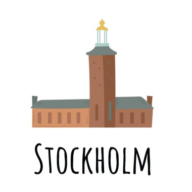 Stockholm, İsveç 'teki Old Town Gamla Stan' deki belediye şatosu. El çizimi vektör illüstrasyonu