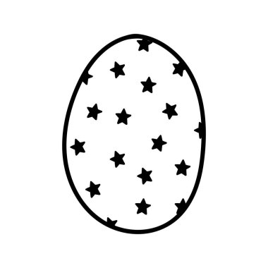 Beyaz arka planda siyah yıldızlı bir Paskalya yumurtası. Basit bahar bayramı sembolleri