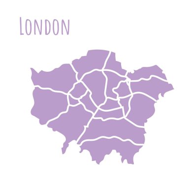 Londra, Birleşik Krallık haritası idari bölüm, vektör haritası beyaz arkaplanda izole edildi. Sokaklarla sınır haritası. Çok detaylı bir illüstrasyon. Başkent.