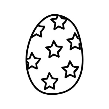 Beyaz arka planda siyah yıldızlı bir Paskalya yumurtası. Basit bahar bayramı sembolleri