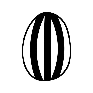 Beyaz arka planda siyah çizgili bir paskalya yumurtası. Basit bahar bayramı sembolleri