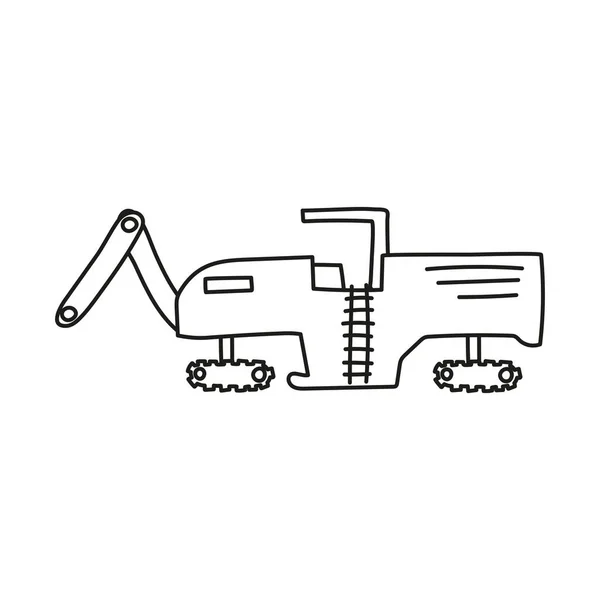 Maquinaria de construção de rabiscos desenhados à mão para colorir livros infantis. Linha simples, 2 - 4 faixa etária. Grandes máquinas, camiões, veículos pesados de transporte — Vetor de Stock