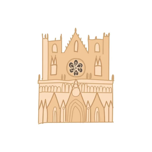 Vetor Desenhado Mão Famoso Marco Francês Templo Castelo Lyon Isolado — Vetor de Stock