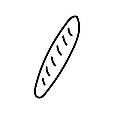 Fransız ekmeği. El çizimi karalama vektörü çizimi arka planda izole edilmiş. Siyah renkli basit çizimler