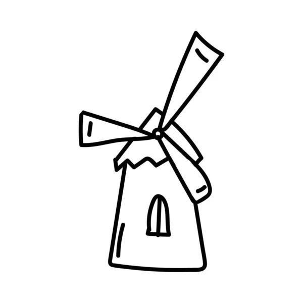 Windmolen Handgetekende Doodle Vector Illustratie Geïsoleerd Achtergrond Eenvoudige Tekeningen Met — Stockvector