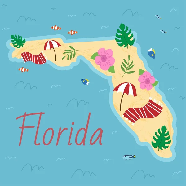 フロリダ州の簡単な国境地図 アメリカの南部州 テクスチャの背景とオレンジの文字で土地フロリダ州の簡単な国境地図 米国の南部州 質感のある背景とオレンジの文字で土地 — ストックベクタ