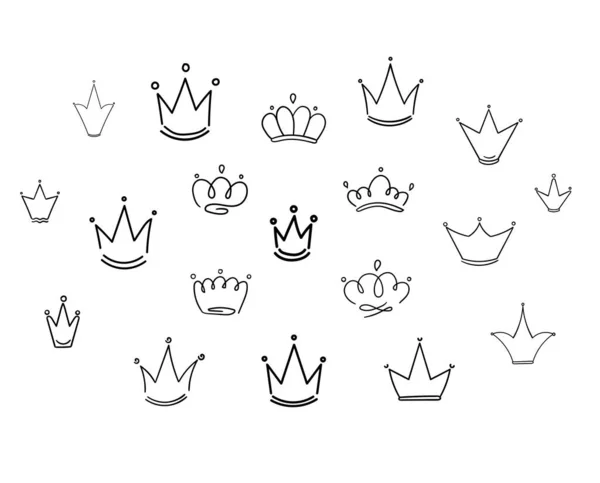 Ensemble de couronnes dessinées à la main dans différentes formes. — Image vectorielle