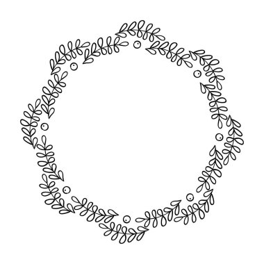 El çizimi karalama çiçek çerçevesi. Mürekkep kalemi ya da kalemle basit bir satır. Evlilik yıldönümü süsü. Vektör illüstrasyonu
