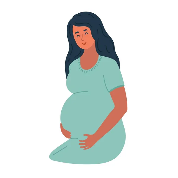 Glad Vacker Ung Gravid Kvinna Håller Sin Mage Med Långt — Stock vektor