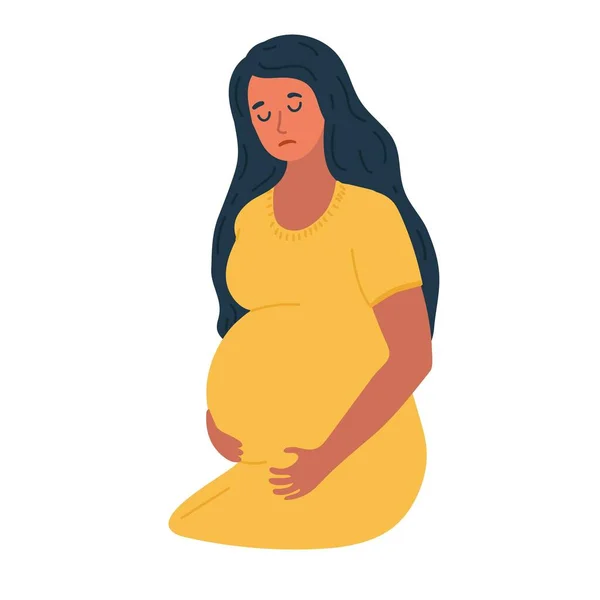 Λυπημένη Νεαρή Έγκυος Γυναίκα Μακριά Μαλλιά Θλιμμένη Έγκυος Γυναίκα Χαρακτήρα — Διανυσματικό Αρχείο