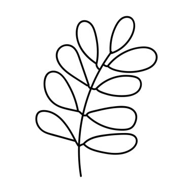 Karalama elle çizilmiş düz vektör botanik yaprak çizgi çizimleri beyaz arkaplanda izole.