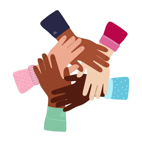 Inter-racial friendship, solidarity of people, help support in diversity — Stock Vector