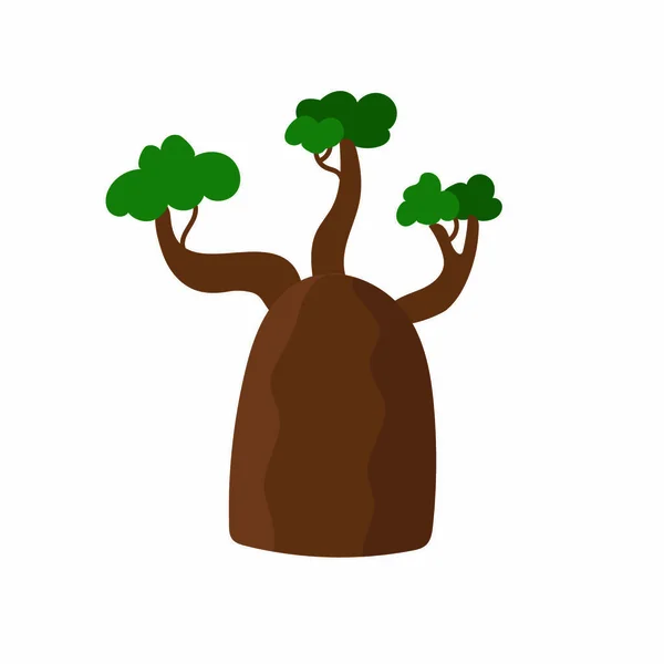 Handritad färgad afrikansk Baobab träd ikon. brun trädstam med skuggor och höjdpunkter — Stock vektor