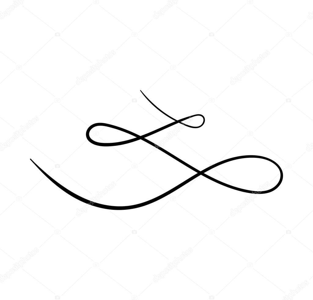 Swirl ornament stroke hand drawn. Ornamental curls with pen, swirls divider and filigree ornaments vector illustration. Black on white.