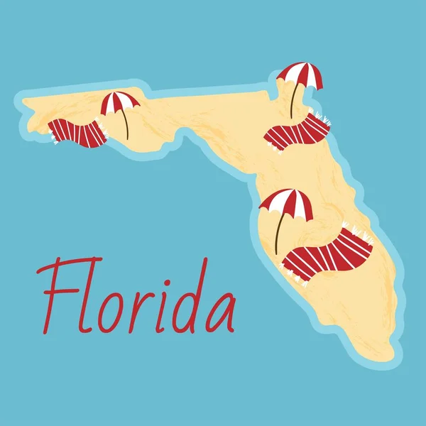 Simple border map on Florida - sothern state on USA. Земля з текстурованим тлом і помаранчевою буквичною картою на Флориді - соу штату США. Земля з текстурами та помаранчевим. — стоковий вектор