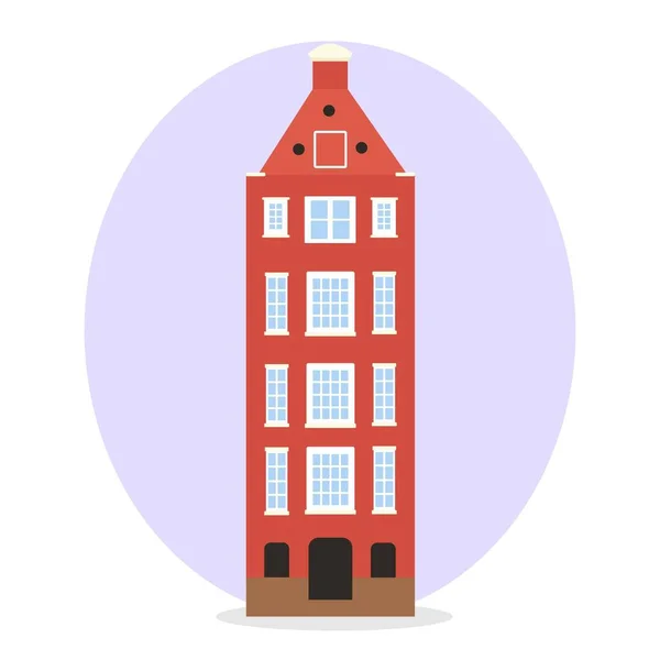 Амстердамский старый дом в голландском стиле. Оранжевый красочный исторический фасад. Традиционная архитектура Нидерландов. Векторная иллюстрация — стоковый вектор