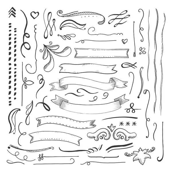 Ink engaved hand drawn decorative elements set — Stock Vector