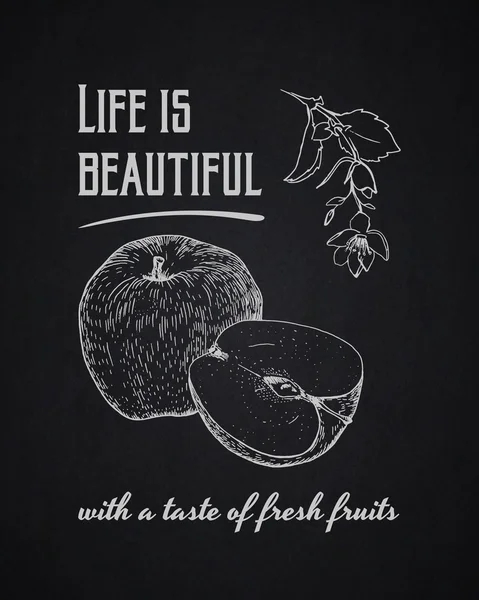 Krita typografiska bakgrund. Livet är vackert med smak av färska frukter — Stock vektor