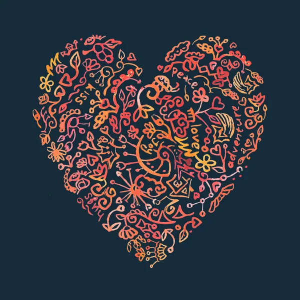 Creativo doodle acuarela corazón en el fondo oscuro — Archivo Imágenes Vectoriales