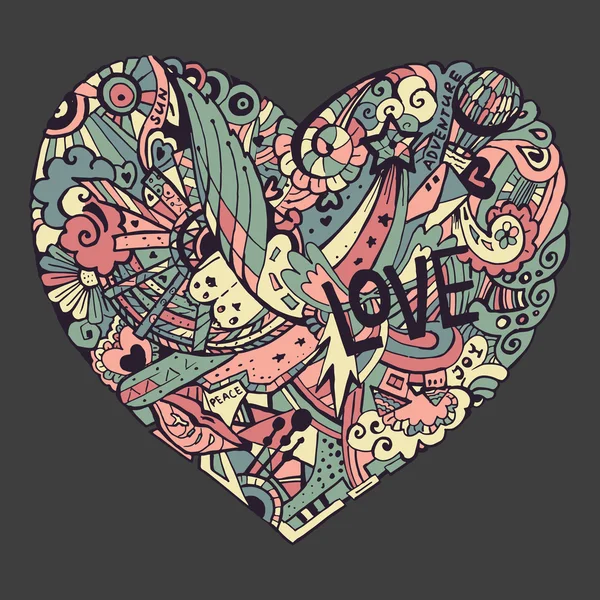 Dodle coeur coloré avec otnament orné — Image vectorielle