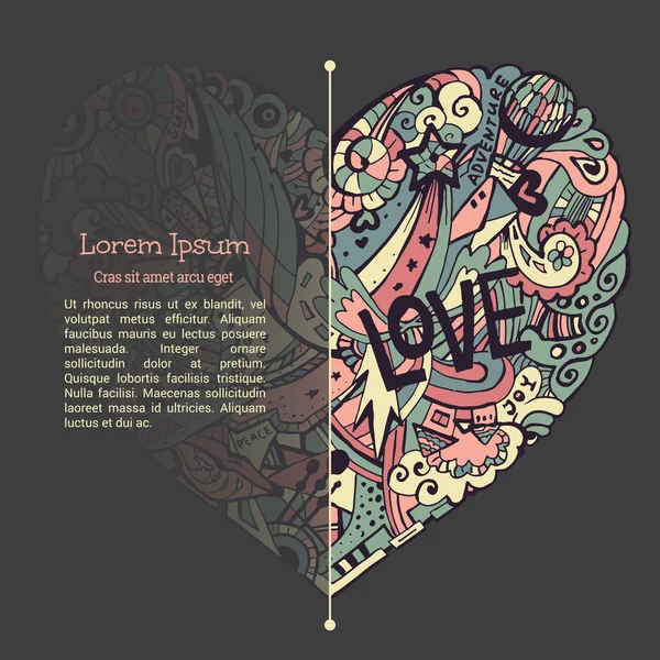 Valentinskarte Vorlage mit dodle Grafik buntes Herz — Stockvektor