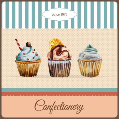 Şekerleme reklam suluboya cupcakes çizim ile