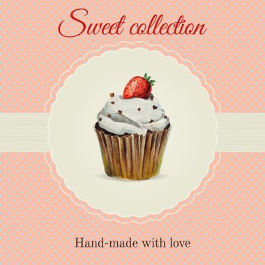 El yapımı tatlılar flyer şablonu suluboya cupcake çizim ile