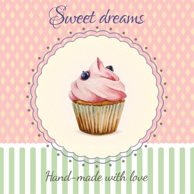 El yapımı tatlılar flyer şablonu suluboya cupcake çizim ile