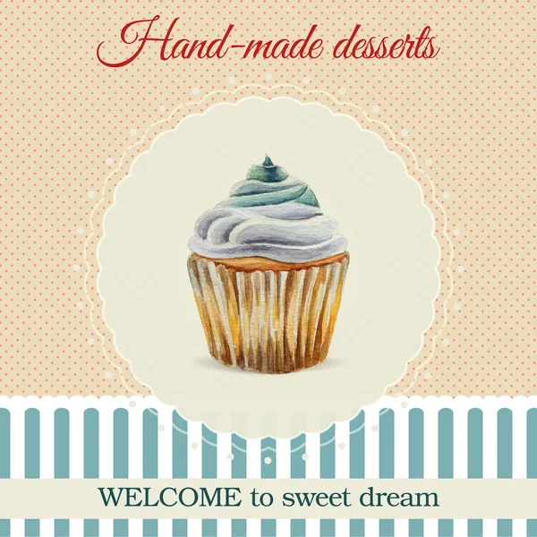 Cukor es cukrász aruk reklám akvarell cupcake illusztráció — Stock Vector