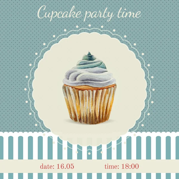 Invitation template with watercolor cupcakes illustration Royalty Free Stock Vectors
