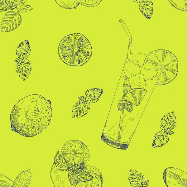 Lime and mint lemonade seamless pattern Royalty Free Stock Vectors