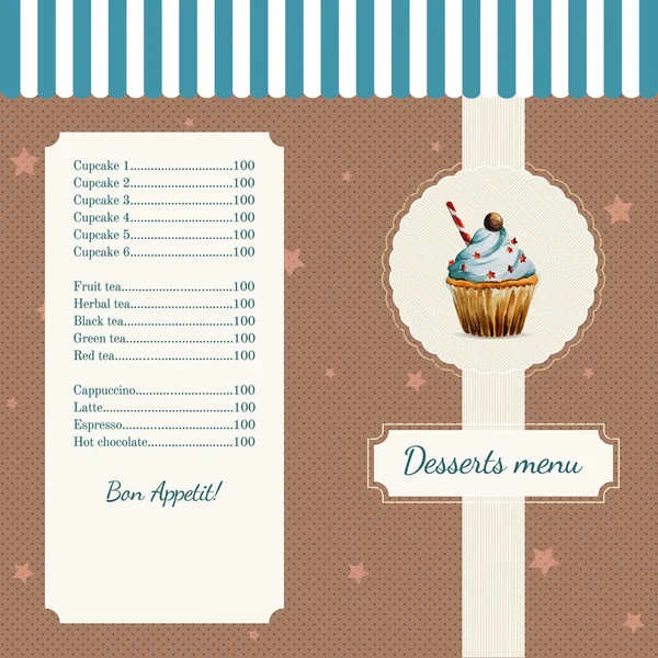 Confectionery menu template with watercolor cupcake illustration Stock Illustration