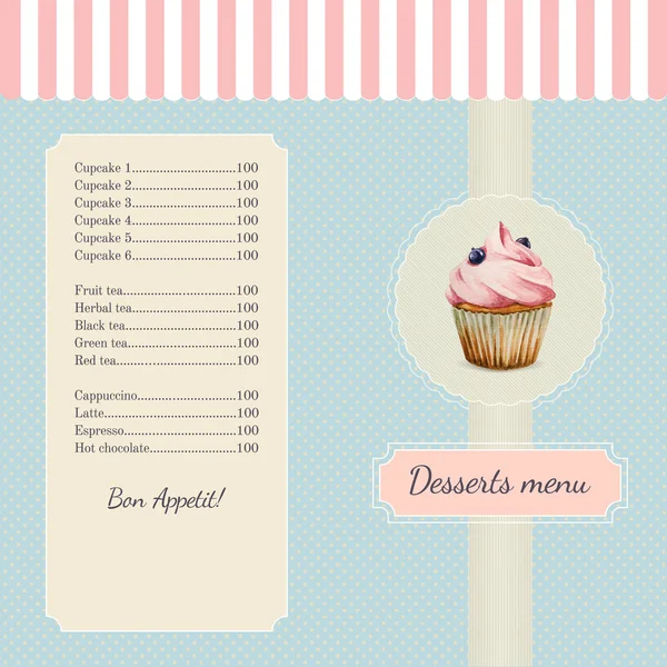 Confectionery menu template with watercolor cupcake illustration Stock Vector