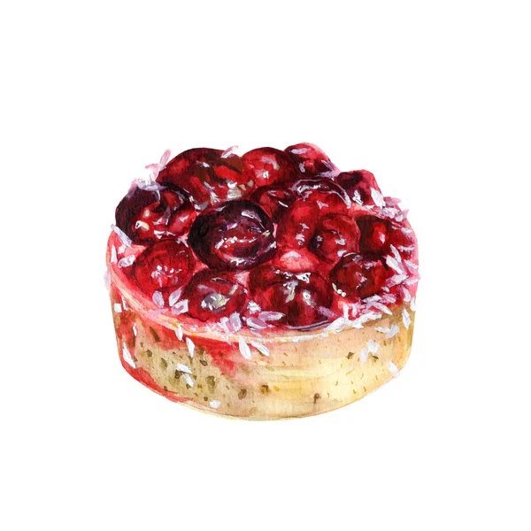 Watercolor cherry cake Stock Illustration