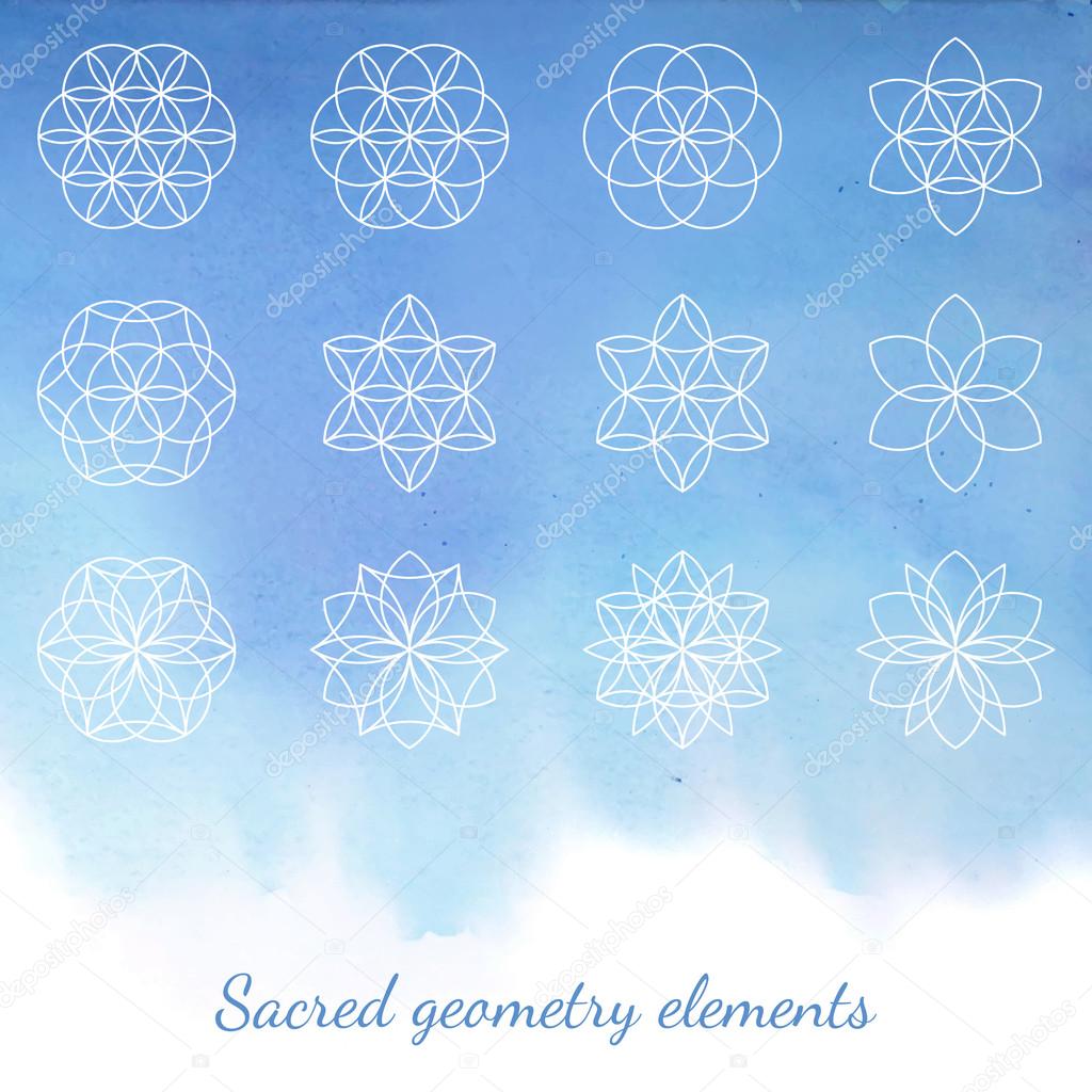 Geometry vector elements on textured watercolor background