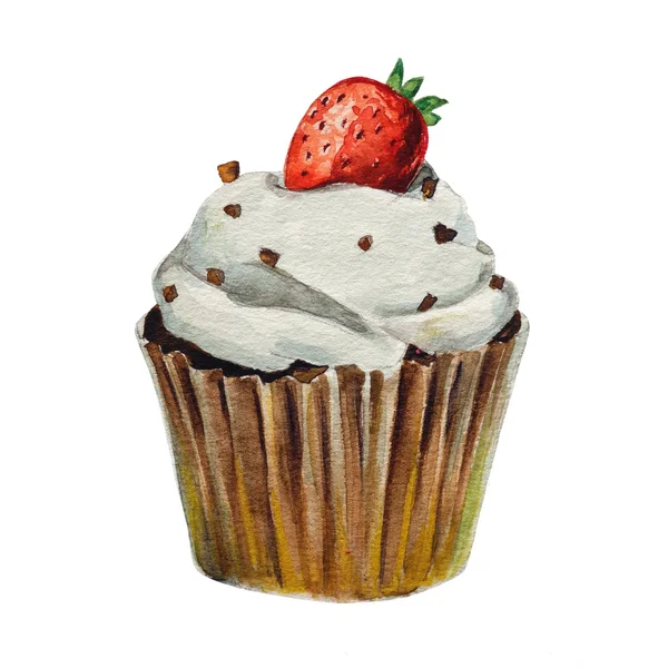 Watercolor cupcake, isolated — Stock Photo, Image