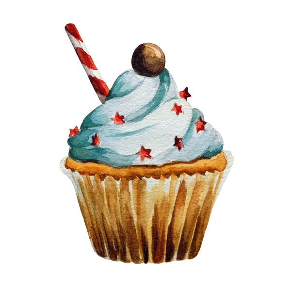 Aquarell-Cupcake, isoliert — Stockfoto