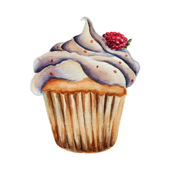 Watercolor cupcake, isolated — Stock Photo, Image