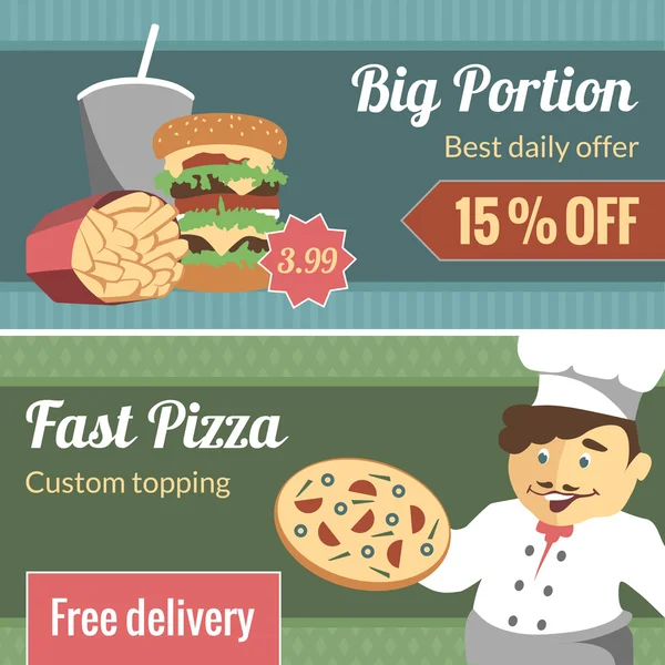 Set banner orizzontale vettoriale fast food — Vettoriale Stock