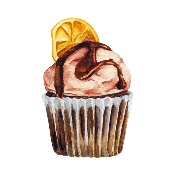 Watercolor cupcake, isolated — Stock Photo, Image