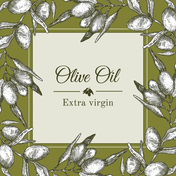 Plantilla de etiqueta de aceite de oliva con ilustración gráfica de rama de olivo — Vector de stock