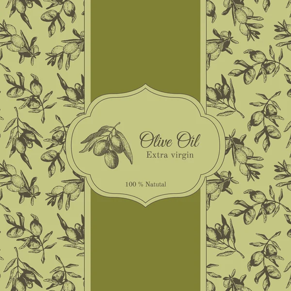 Шаблон оливкової олії з ілюстрацією графічної оливкової гілки — стоковий вектор