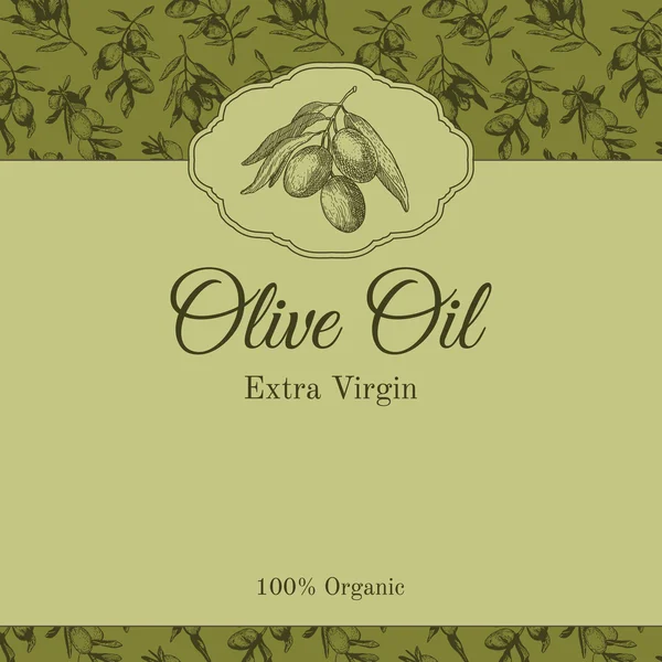 Plantilla de etiqueta de aceite de oliva con ilustración gráfica de rama de olivo — Vector de stock