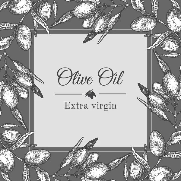 Plantilla de etiqueta de aceite de oliva con ilustración gráfica de rama de olivo — Vector de stock