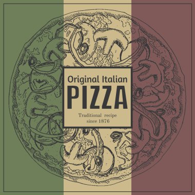 Pizza paket kutu şekil şablonunu mürekkep el çekilmiş