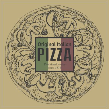 Pizza paket kutu şablonunu mürekkep el çekilmiş