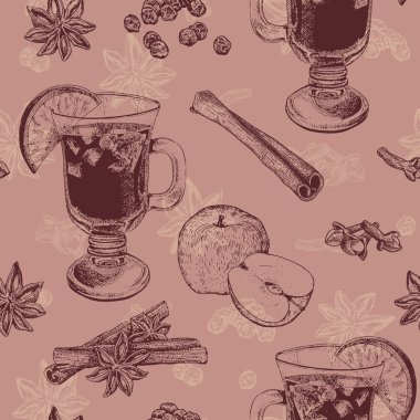 Pembe renkli mulled şarap bir fincan ile Seamless Modeli