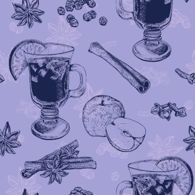 Mor renkli mulled şarap bir fincan ile Seamless Modeli