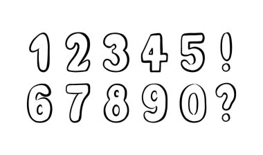 Beyaz bir arkaplanda siyah el yapımı numaralar var. Çizgi tasarım elementleri. Vektör illüstrasyonu - EPS10.