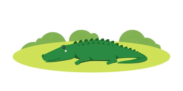 Crocodile Vectoriel Style Dessin Animé Plat Avec Paysage Amical Animal — Image vectorielle